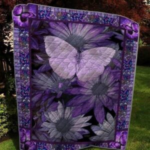 Purple Sunflower Butterflies Quilt Blanket  Quilt